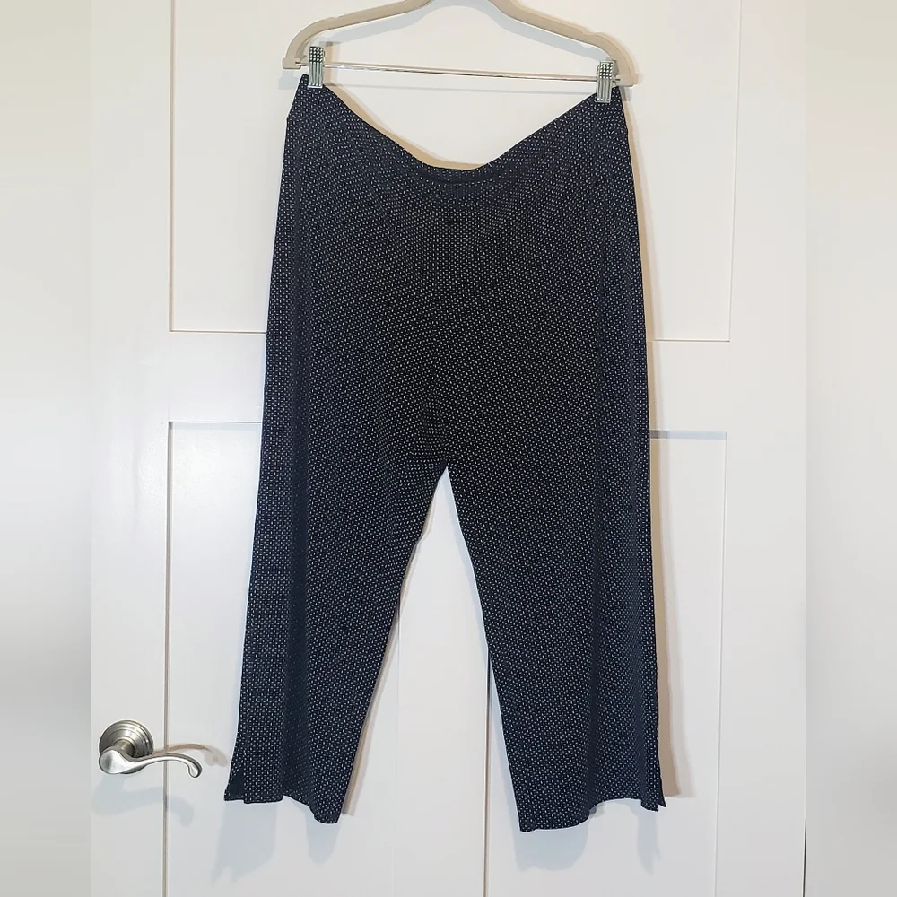 J. Jill Wearever Full Leg Cropped Stretch Pull On Pants Large Black White Rayon